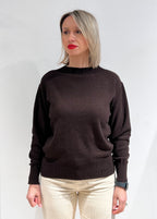 MAGLIA DONNA GIROCOLLO MISTO LANA MARRONE – MADE IN ITALY