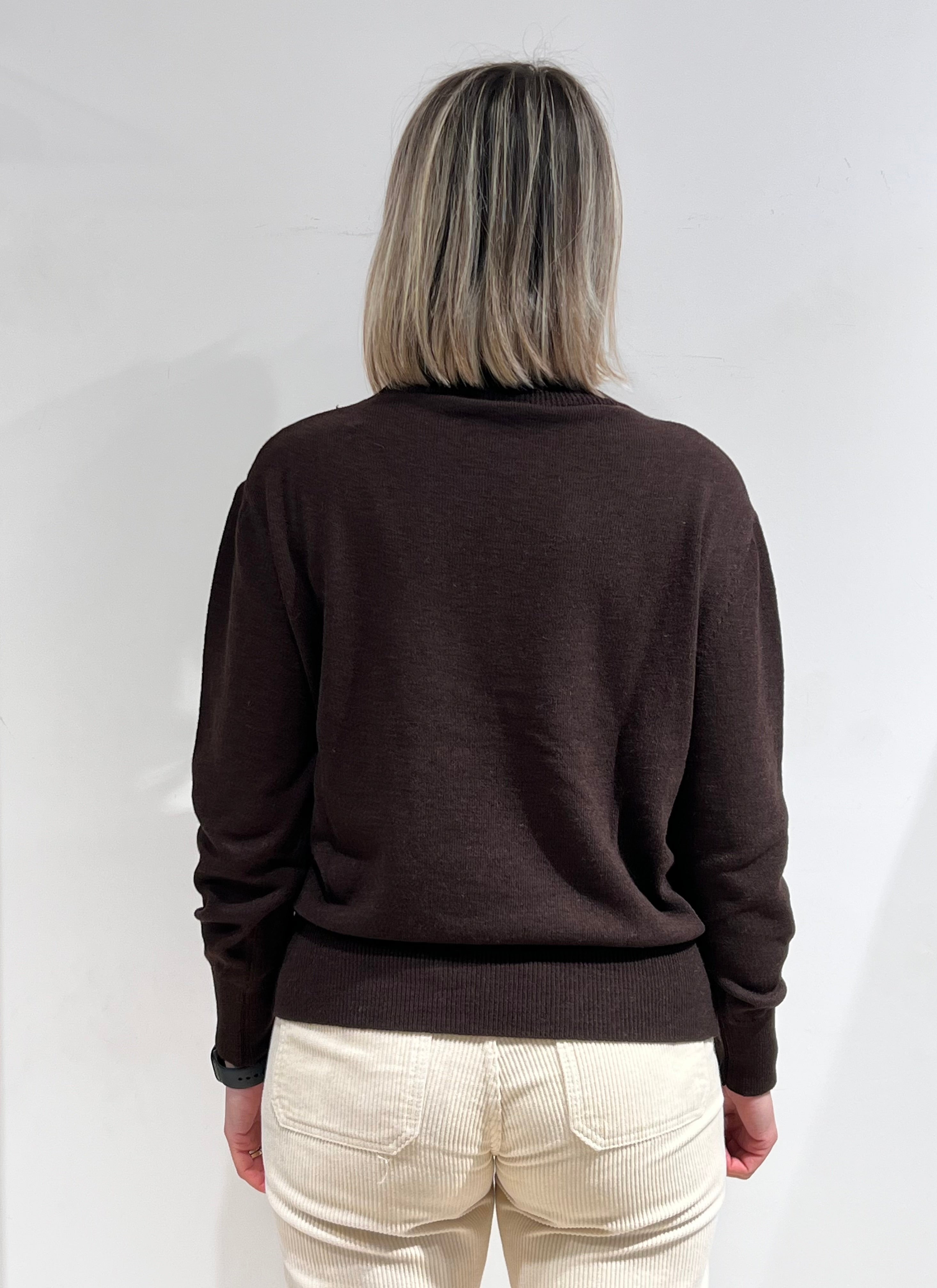 MAGLIA DONNA GIROCOLLO MISTO LANA MARRONE – MADE IN ITALY