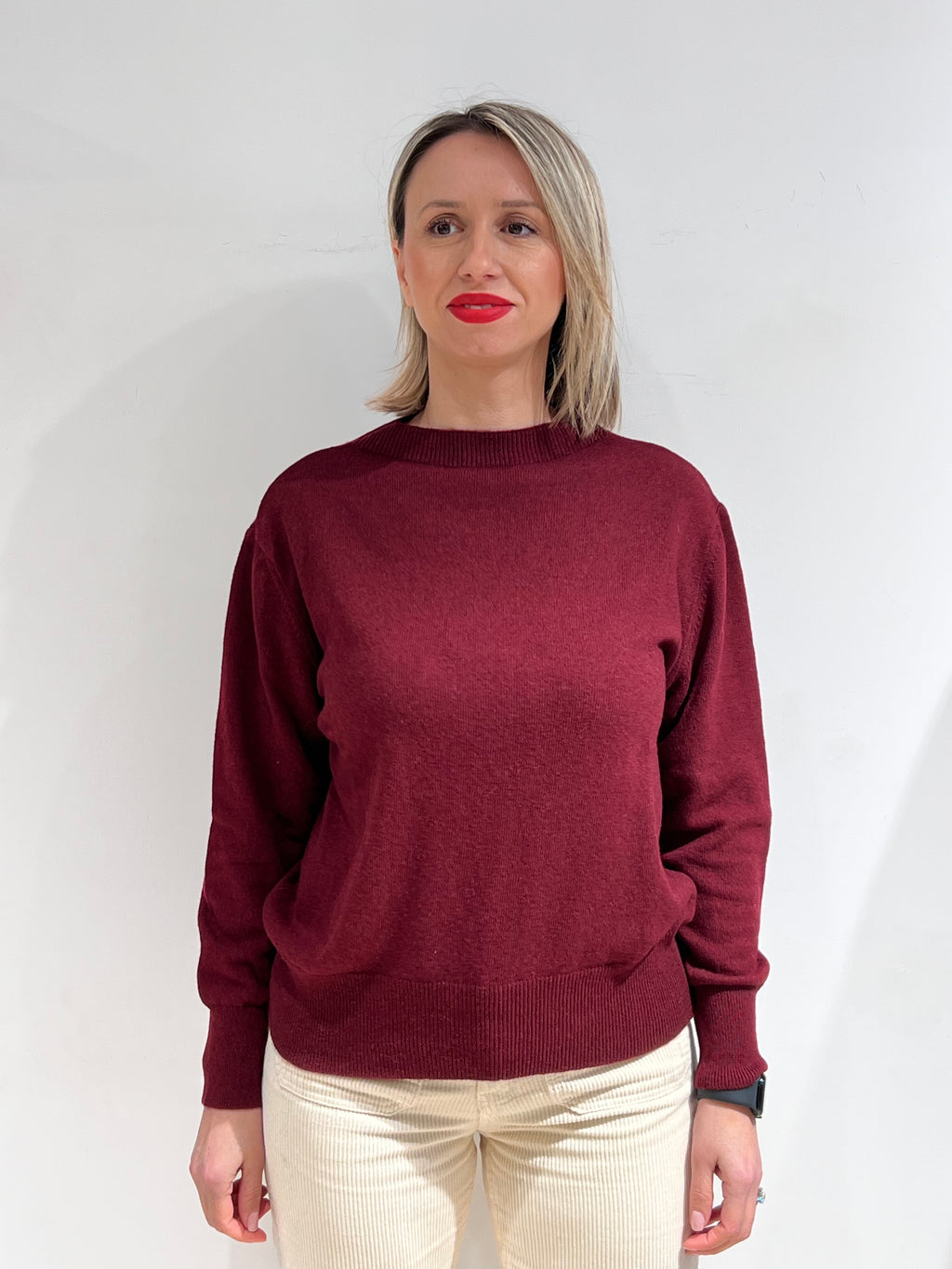 MAGLIA DONNA GIROCOLLO MISTO LANA BORDEAUX – MADE IN ITALY