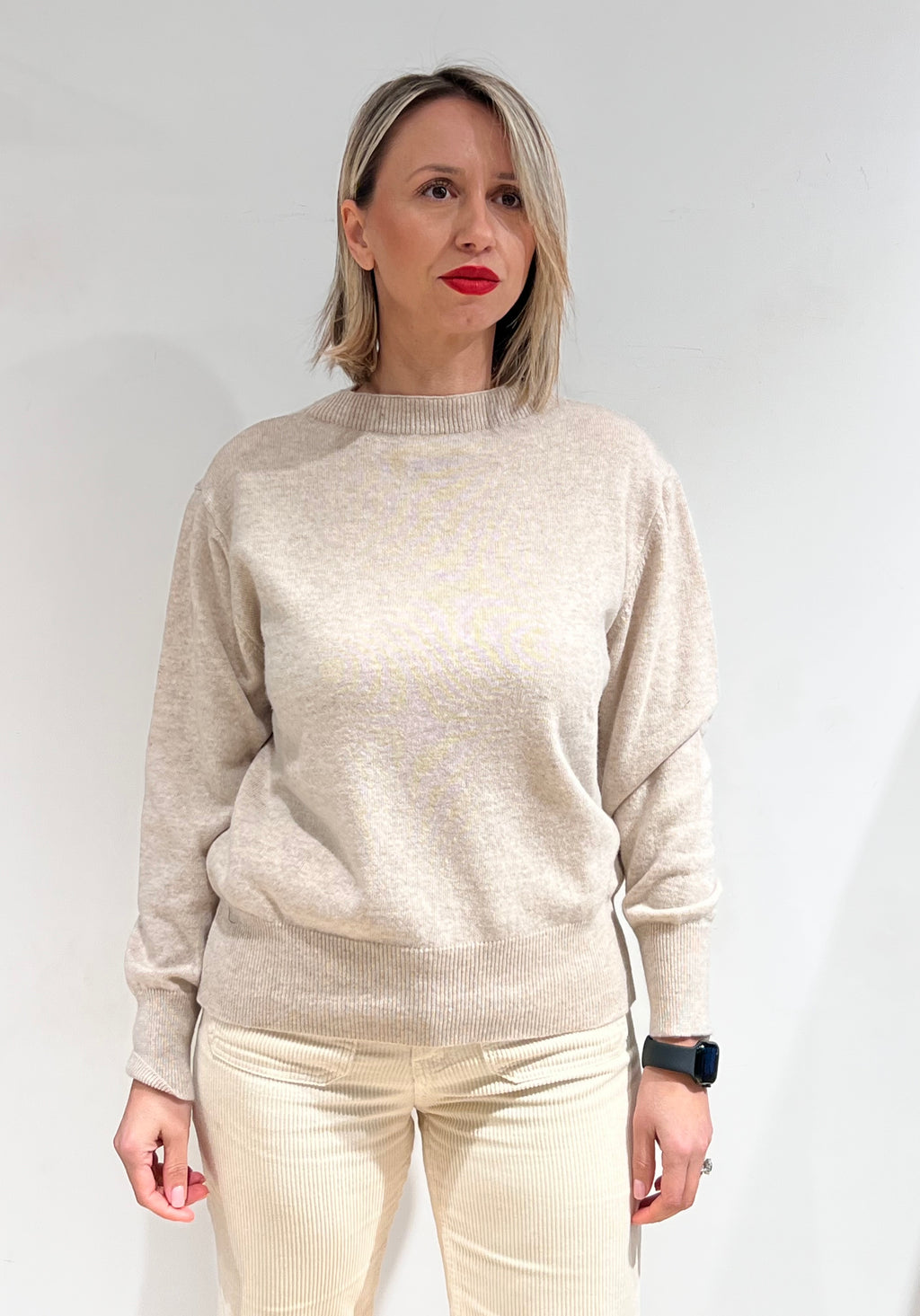 MAGLIA DONNA GIROCOLLO MISTO LANA PANNA – MADE IN ITALY