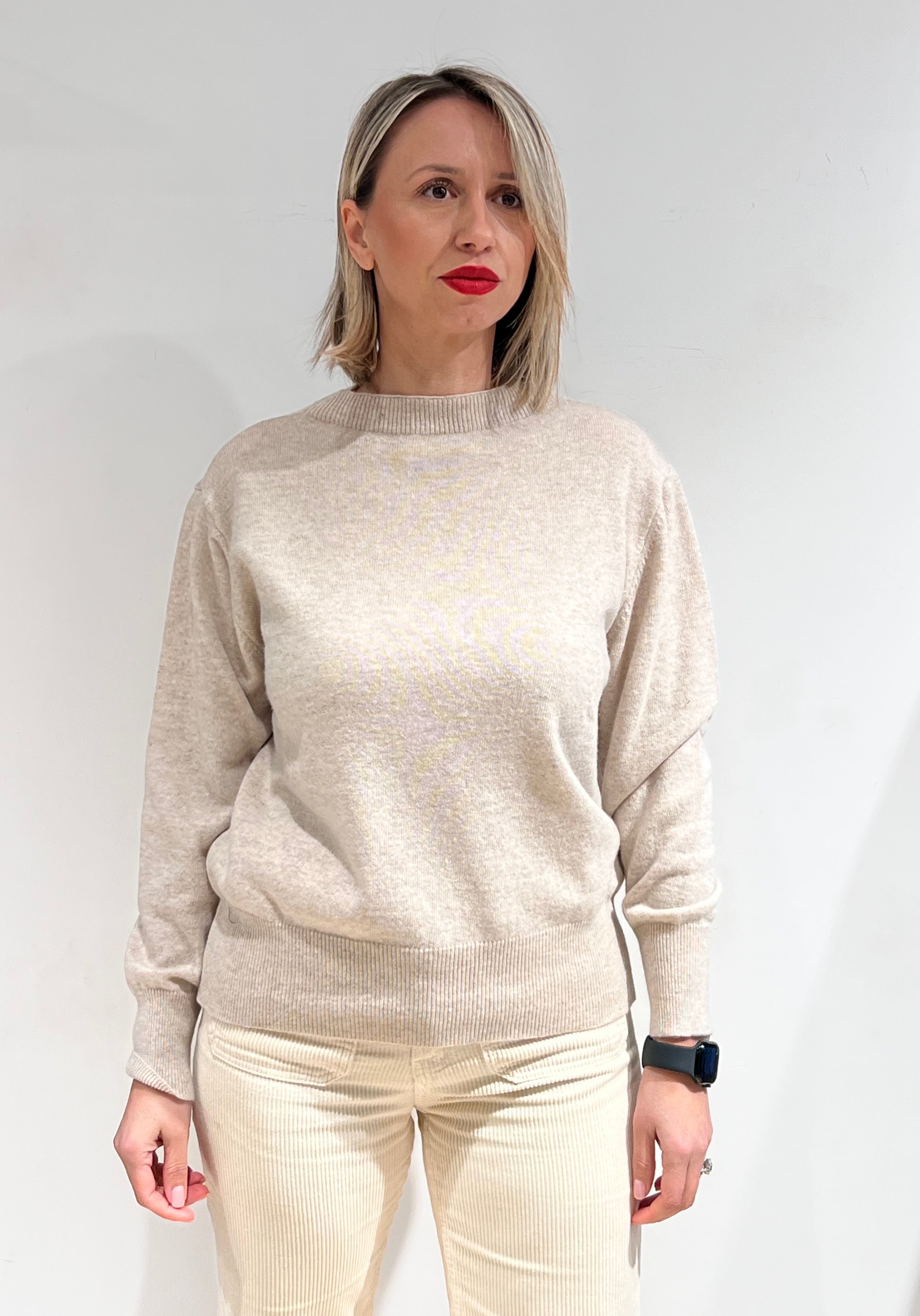 MAGLIA DONNA GIROCOLLO MISTO LANA PANNA – MADE IN ITALY