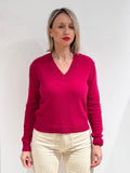 MAGLIA DONNA SCOLLO A V IN MISTO LANA, VISCOSA E CASHMERE  FUCSIA