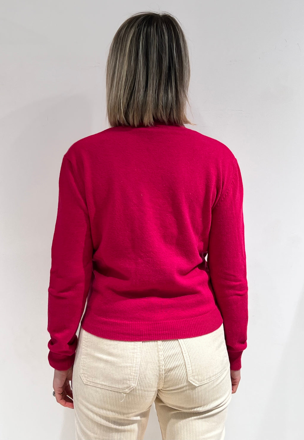 MAGLIA DONNA SCOLLO A V IN MISTO LANA, VISCOSA E CASHMERE  FUCSIA
