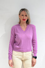 MAGLIA DONNA SCOLLO A V IN MISTO LANA, VISCOSA E CASHMERE LILLA