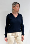 MAGLIA DONNA SCOLLO A V IN MISTO LANA, VISCOSA E CASHMERE  BLU
