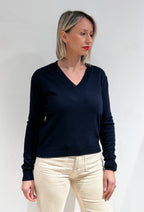 MAGLIA DONNA SCOLLO A V IN MISTO LANA, VISCOSA E CASHMERE  BLU