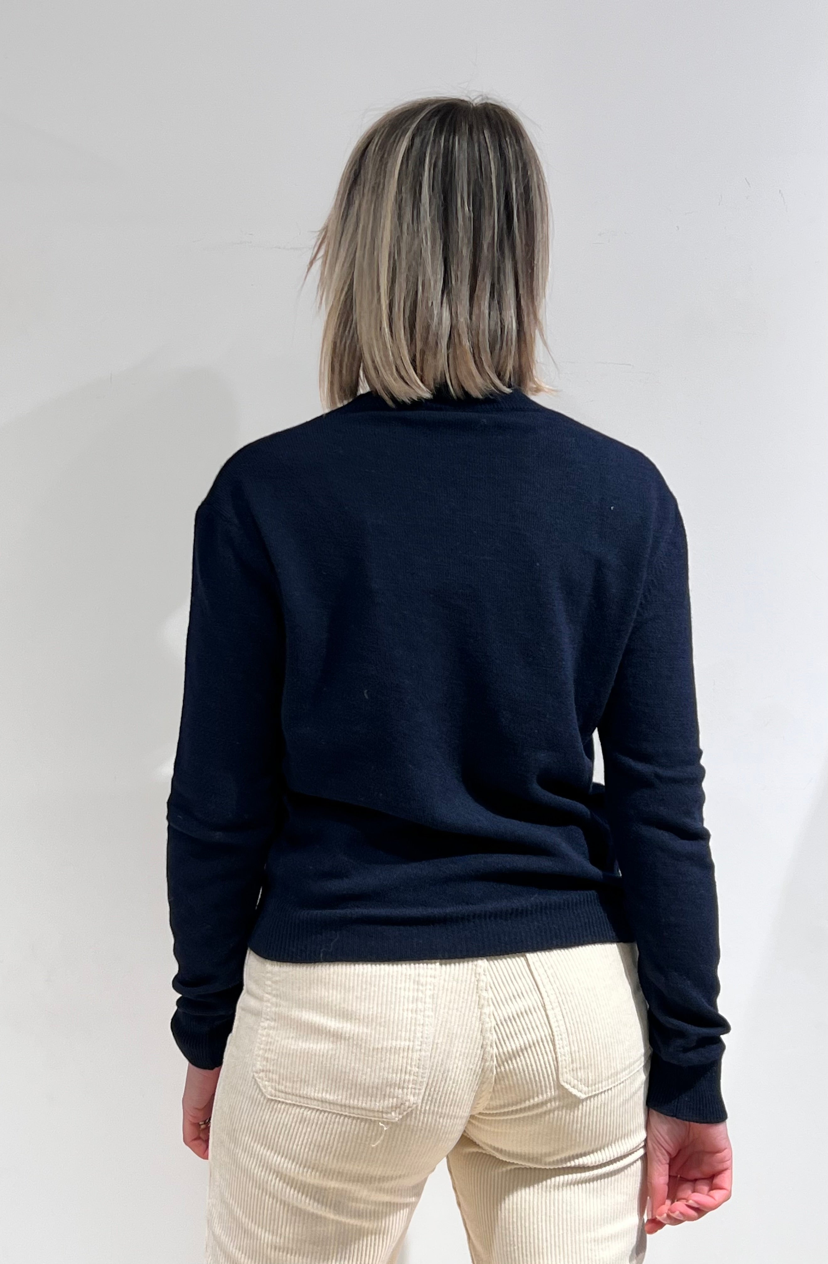 MAGLIA DONNA SCOLLO A V IN MISTO LANA, VISCOSA E CASHMERE  BLU