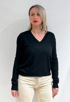 MAGLIA DONNA SCOLLO A V IN MISTO LANA, VISCOSA E CASHMERE  NERO