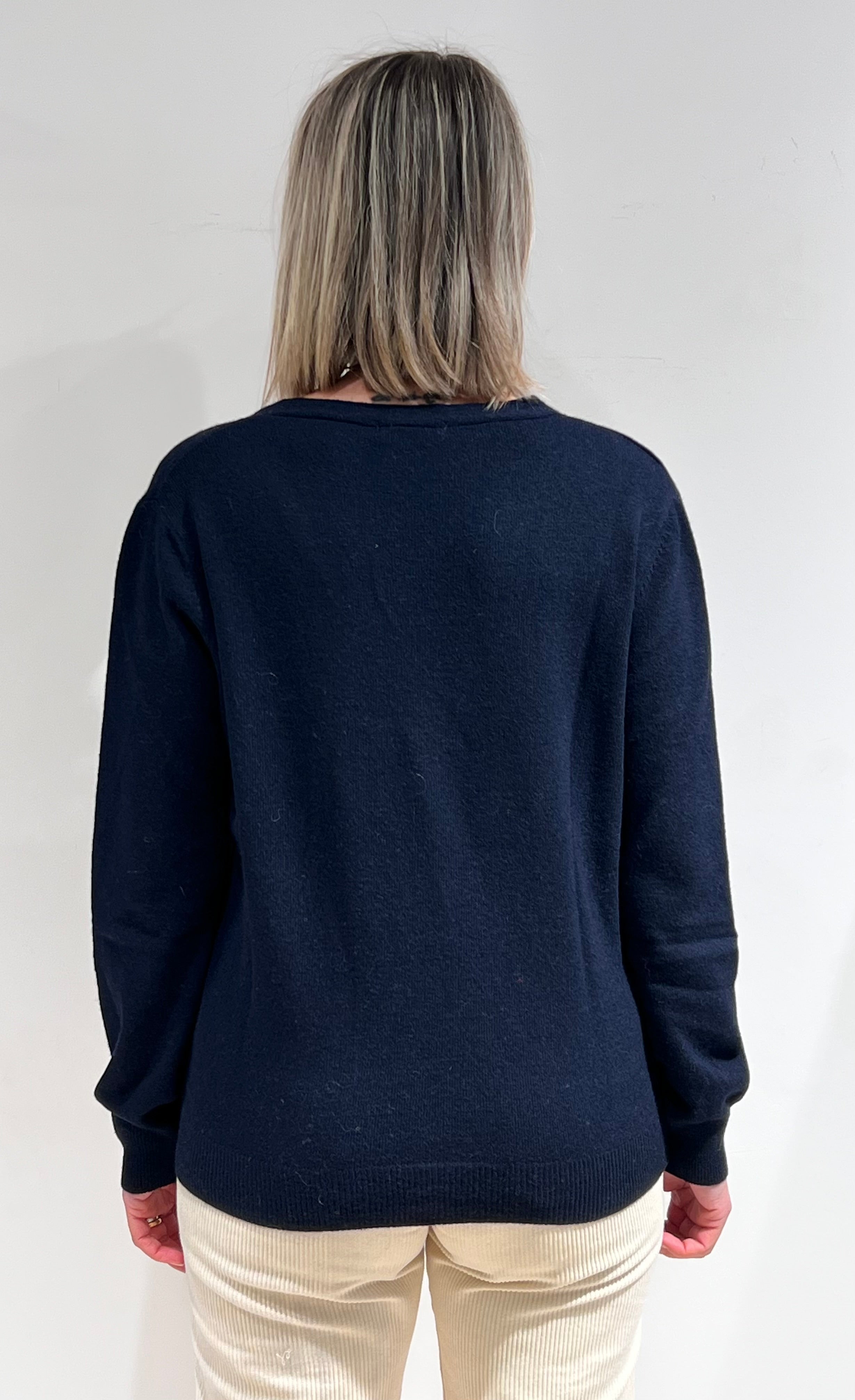 CARDIGAN DONNA SCOLLO A V IN MISTO LANA, VISCOSA E CASHMERE BLU