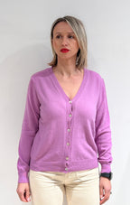 CARDIGAN DONNA SCOLLO A V IN MISTO LANA, VISCOSA E CASHMERE LILLA