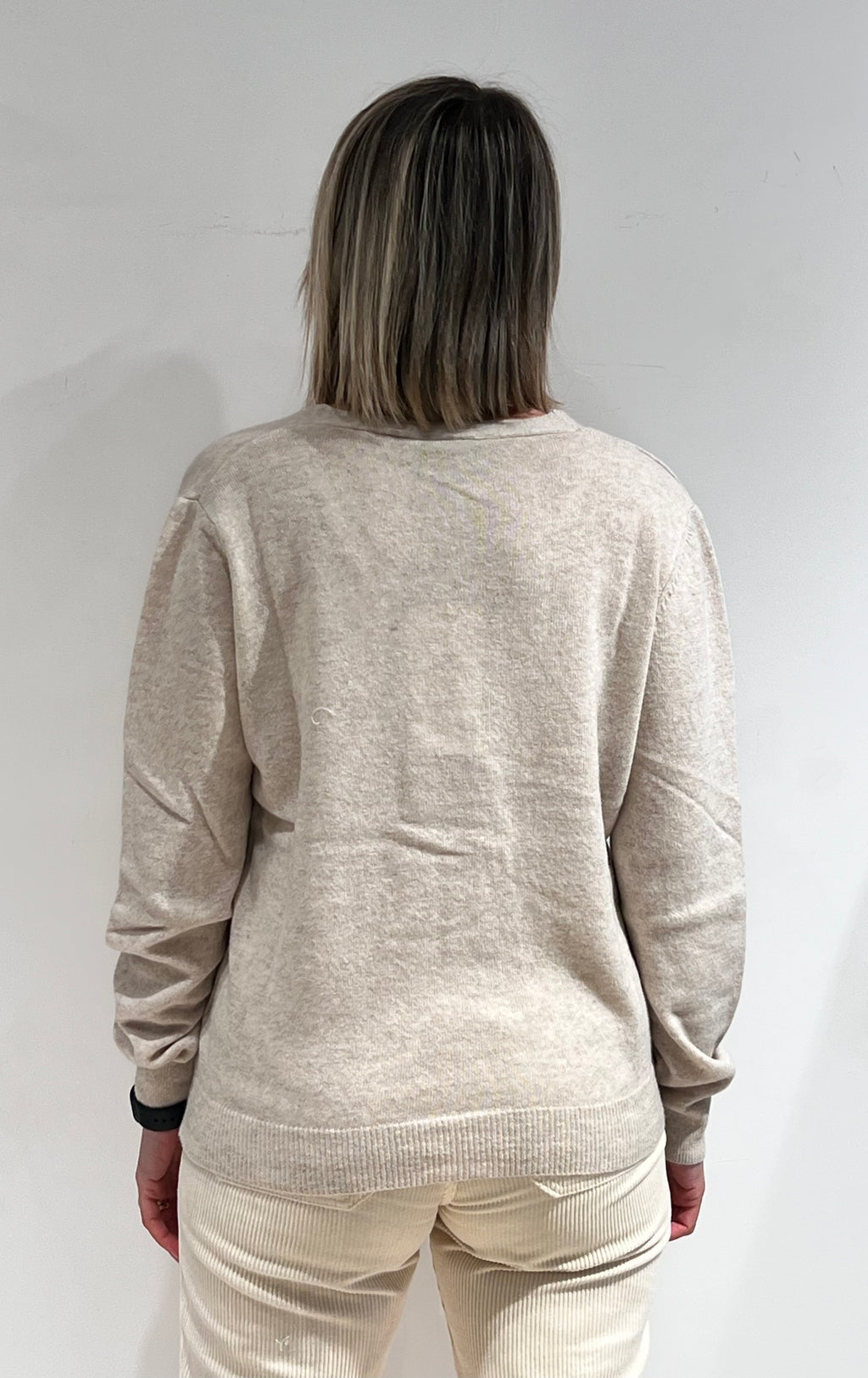 CARDIGAN DONNA SCOLLO A V IN MISTO LANA, VISCOSA E CASHMERE PANNA