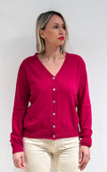 CARDIGAN DONNA SCOLLO A V IN MISTO LANA, VISCOSA E CASHMERE FUSCIA
