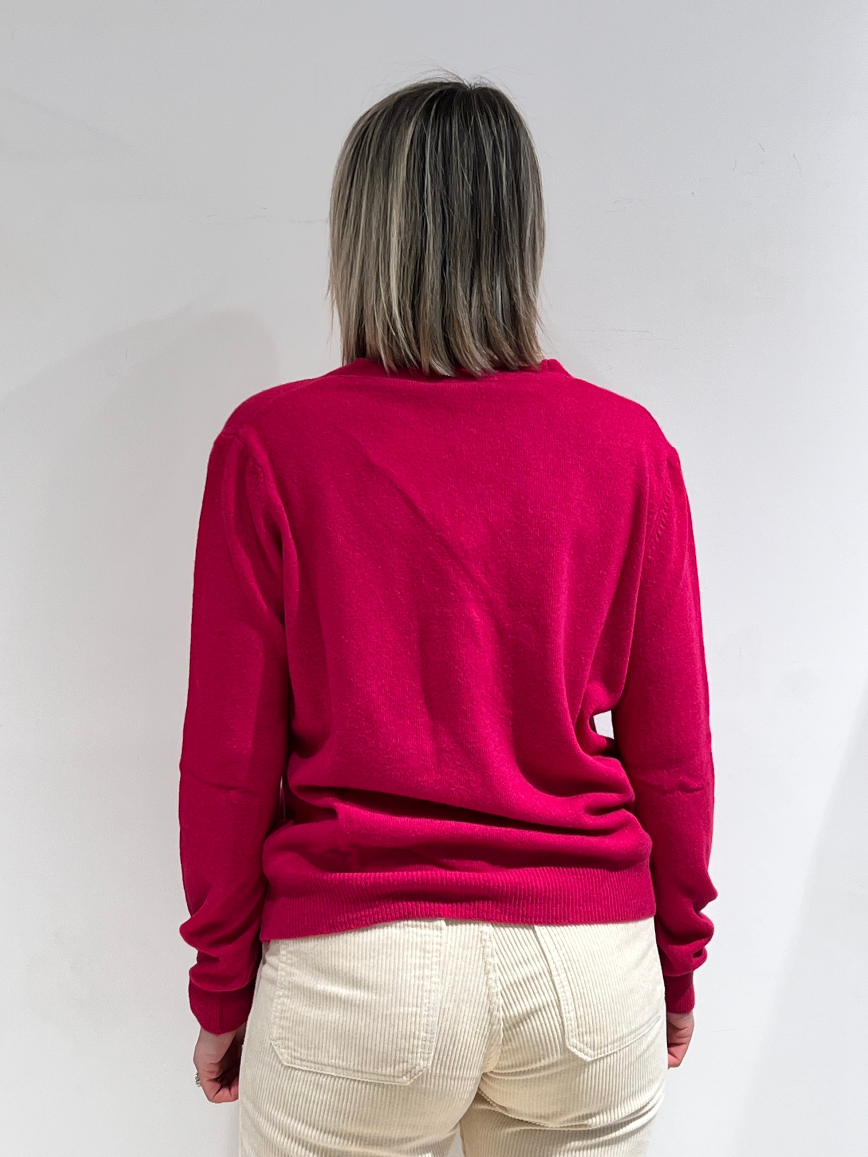 CARDIGAN DONNA SCOLLO A V IN MISTO LANA, VISCOSA E CASHMERE FUSCIA