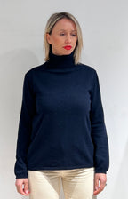 MAGLIA DONNA COLLO ALTO IN MISTO LANA, VISCOSA E CASHMERE BLU