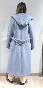 CAPPOTTO DONNA ACCAPPATOIO LUNGO CON CAPPUCCIO CELESTE
