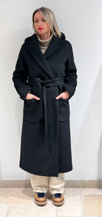 CAPPOTTO DONNA ACCAPPATOIO LUNGO CON CAPPUCCIO  NERO
