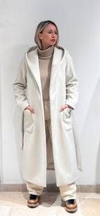 CAPPOTTO DONNA ACCAPPATOIO LUNGO CON CAPPUCCIO  BIANCO