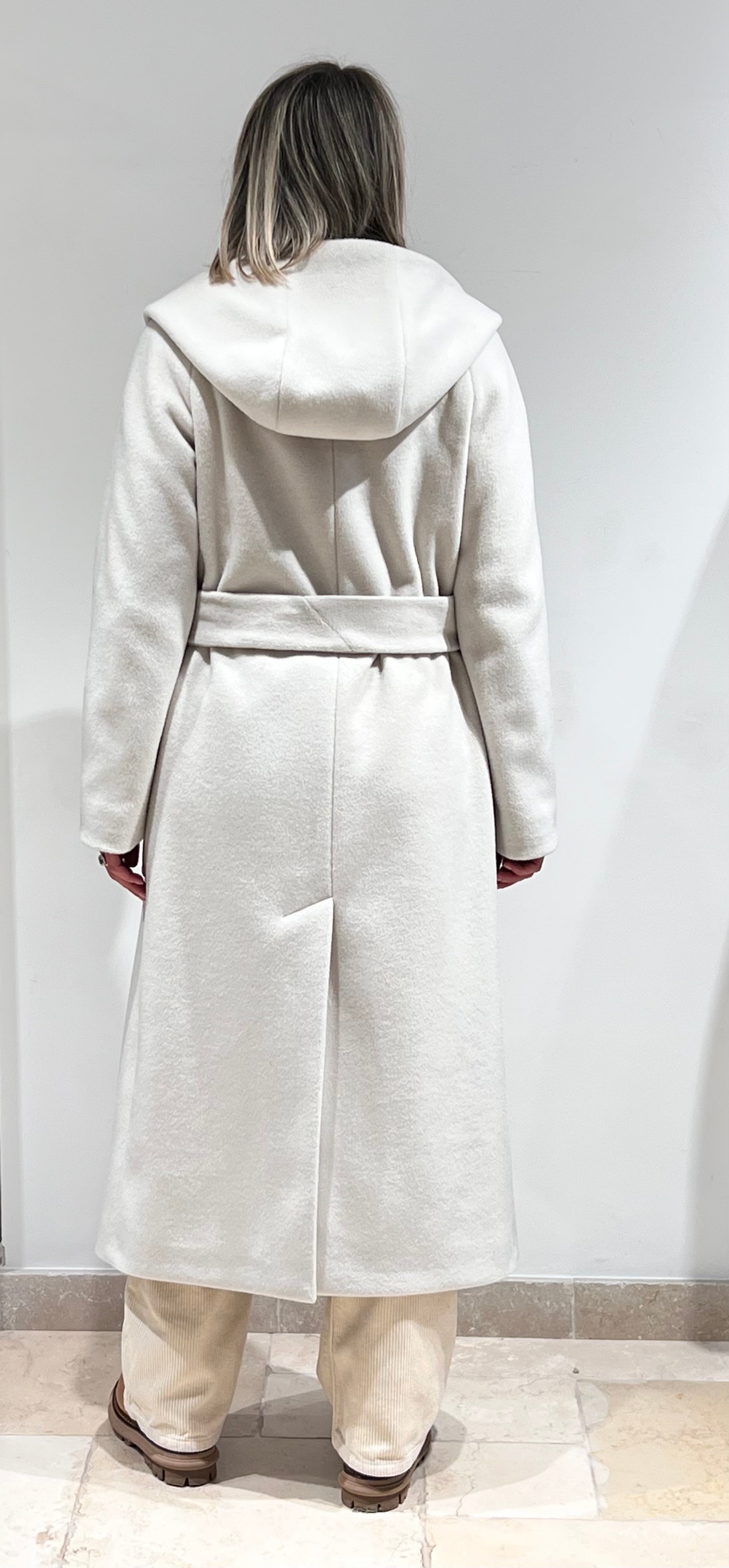 CAPPOTTO DONNA ACCAPPATOIO LUNGO CON CAPPUCCIO  BIANCO